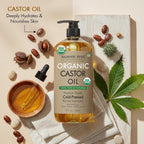 Majestic Pure USDA Organic Castor Oil | Hexane Free & 100% Pure | Cold Pressed | Stimulate Growth for Hair, Eyelashes, Eyebrows, Nails | Moisturizing & Nourishing | Body, Hair & Carrier Oil | 8 Fl Oz